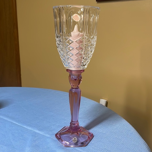 Fenton Art Glass Rose Hurricane Candle Holder Hexagon Base...